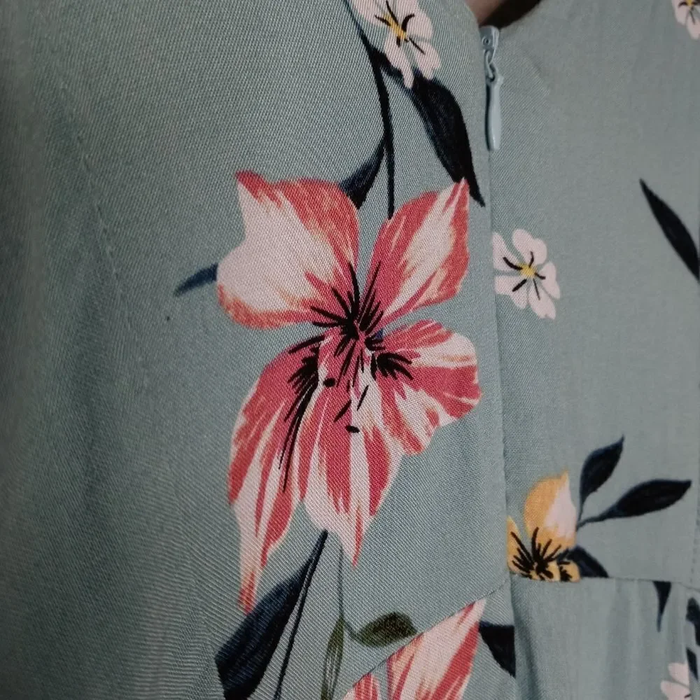 Tobi Floral Romper with Faux Wrap Skirt Side Tie
